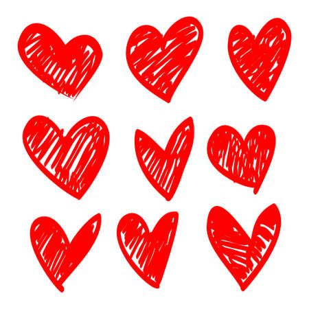 hand drawn doodle love heart collection. vector illustrationのイラスト素材