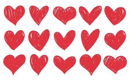 Doodle hearts big collection. hand drawn red love heart. vector illustrationのイラスト素材