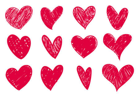 hand drawn doodle love heart collection. vector illustrationのイラスト素材