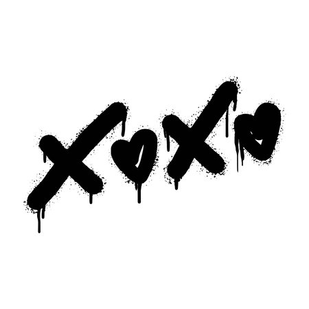 Spray painted graffiti Xoxo word in black over white. Drops of sprayed Xoxo words.  isolated on white background. vector illustrationのイラスト素材