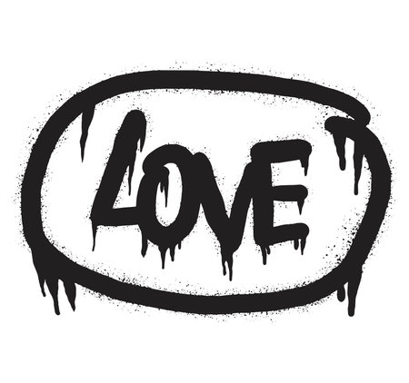 Spray painted graffiti love word in black over white. Drops of sprayed love words.  isolated on white background. vector illustrationのイラスト素材
