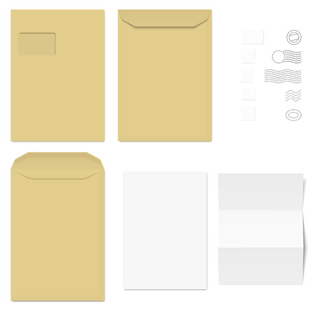 collection of envelopes, stamps and sheetsのイラスト素材