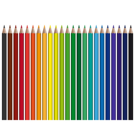 many colored pencils in a rowのイラスト素材