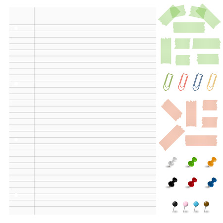 lined paper with office suppliesのイラスト素材
