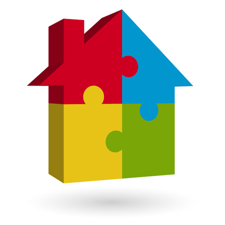 puzzle house in four colorsのイラスト素材