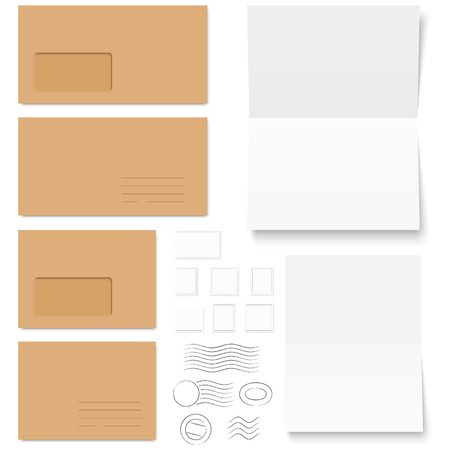 collection of colored envelopes with writing paper and post marksのイラスト素材