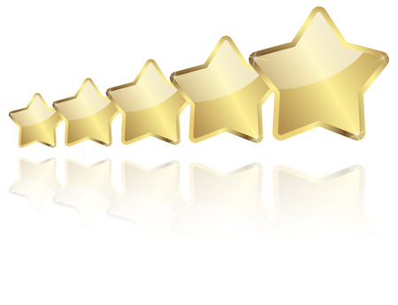 five golden stars with reflection in a row のイラスト素材