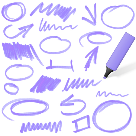 purple colored highlighter with different hand drawn markingsのイラスト素材