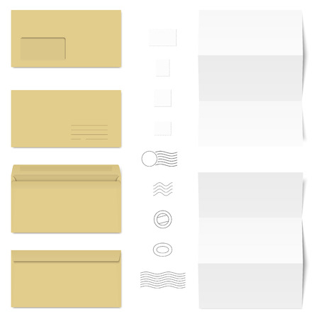 collection of business letters, envelopes, stamps and postmarksのイラスト素材