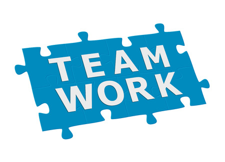 eight blue puzzle pieces with white text teamwork on itのイラスト素材