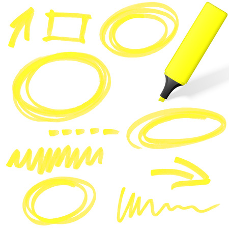 yellow colored highlighter with different hand drawn markingsのイラスト素材