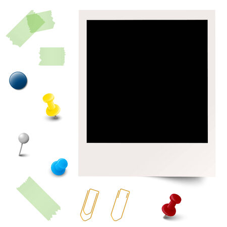 collection of old photo with office accessories vectorのイラスト素材