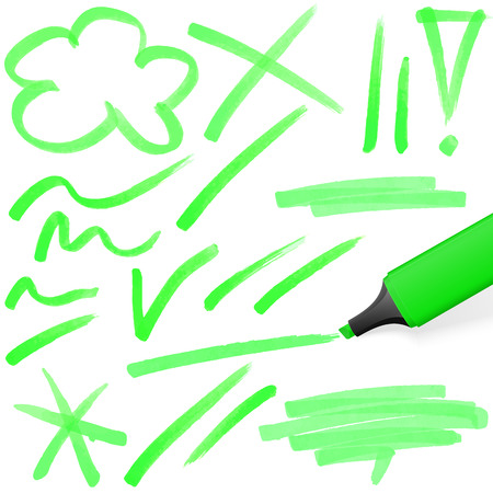 green colored highlighter with different hand drawn markingsのイラスト素材