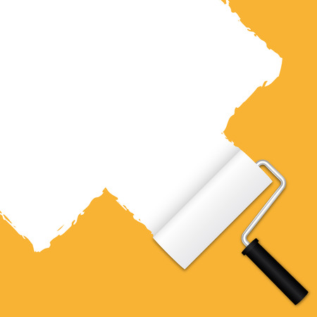 paint roll painting white on yellow backgroundのイラスト素材