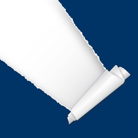 ripped opened blue sheet with paper curlのイラスト素材