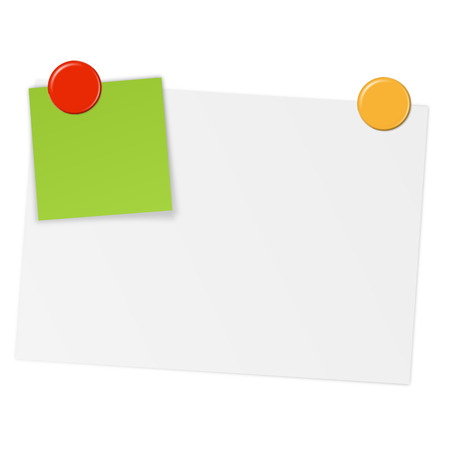 white paper with little colored paper and magnetic pinsのイラスト素材