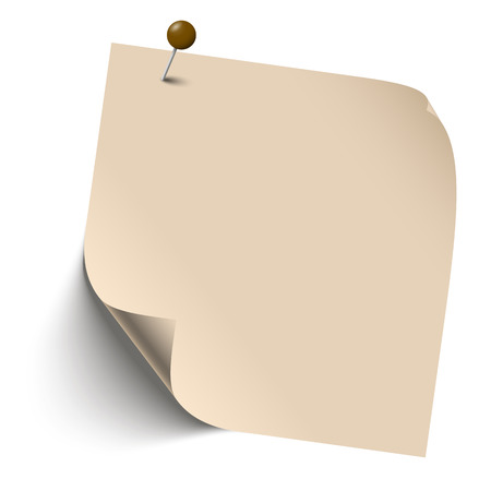 brown blank sticky note with edge turned over and pin needleのイラスト素材