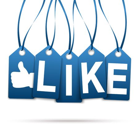 five blue colored hangtags with thumbs up and word likeのイラスト素材