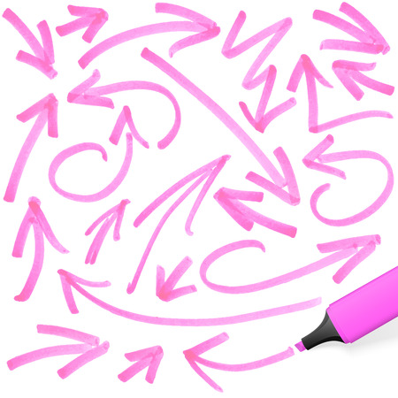 red colored highlighter with different hand drawn markingsのイラスト素材