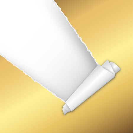 torn open golden paper with paper curl and space for textのイラスト素材