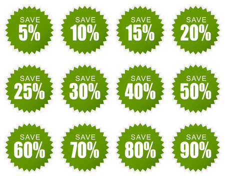 collection of green discount stickers with white textのイラスト素材