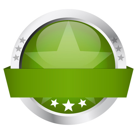 Template of green round Button with Banner and silver frameのイラスト素材