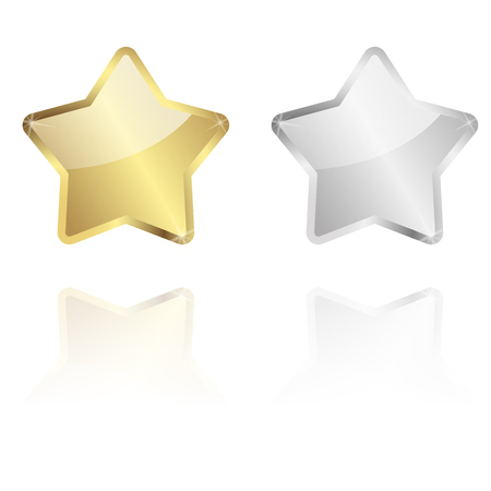 vector of golden and silver star with reflectionのイラスト素材