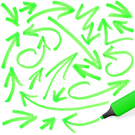 green colored highlighter with different hand drawn markingsのイラスト素材