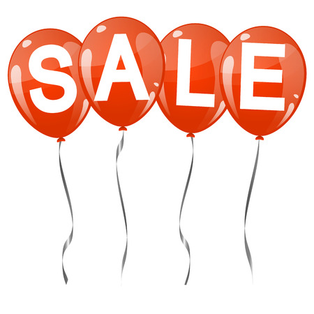 four red colored flying balloons with text SALEのイラスト素材