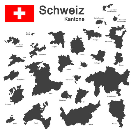 silhouettes of country Switzerland and all cantonsのイラスト素材