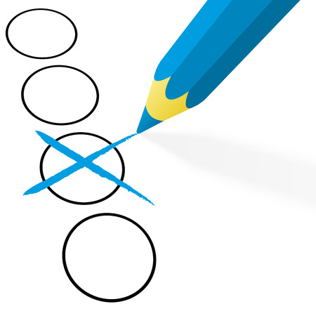illustration of pencil colored blue drawing a crossのイラスト素材