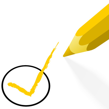 illustration of pencil colored yellow drawing a hookのイラスト素材