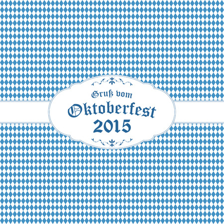 Oktoberfest background with blue-white checkered pattern, banner and text Oktoberfest 2015のイラスト素材
