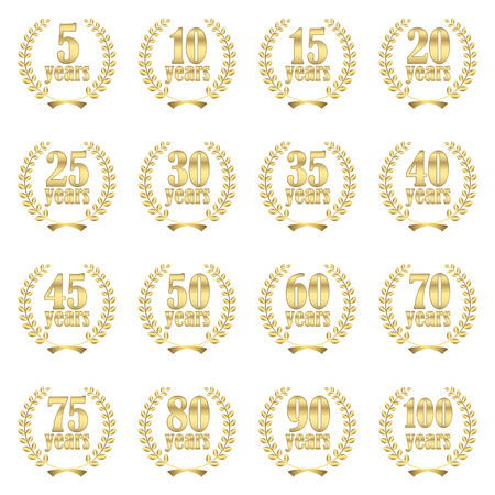 collection of laurel wreaths for firm jubilee from 5 to 100 yearsのイラスト素材