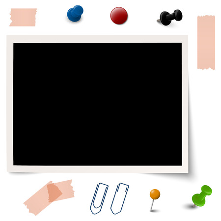 collection of old photo with different office accessoriesのイラスト素材