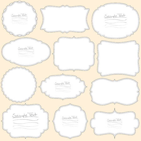 collection of different vintage labels colored black and whiteのイラスト素材