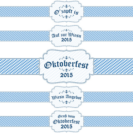 five different blue and white Oktoberfest 2015 banners with textのイラスト素材