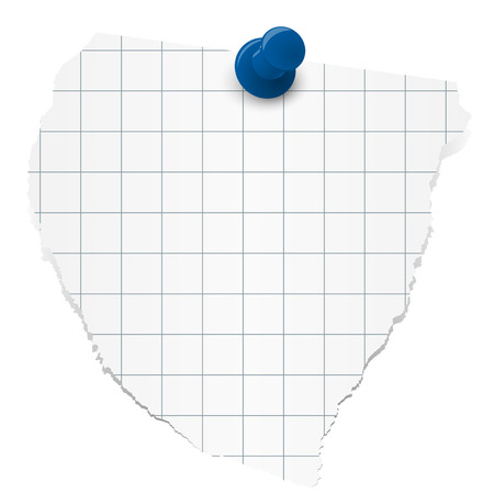 white colored checkered scrap of paper with pin needleのイラスト素材