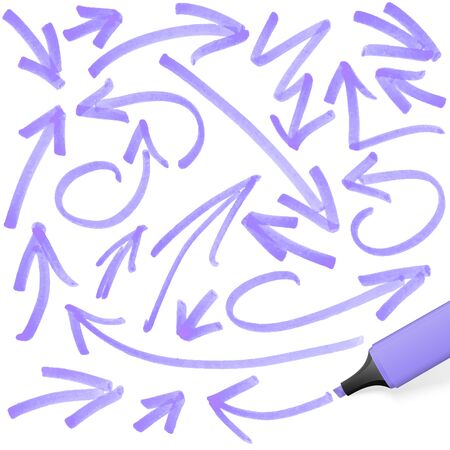 purple colored highlighter with different hand drawn markingsのイラスト素材