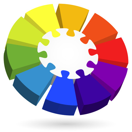 three dimensional puzzle info graphic with center part and ten colored optionsのイラスト素材