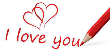 red pen with text I love you and two heartsのイラスト素材