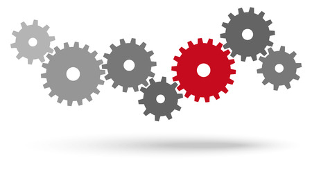 gray gears for cooperation or teamwork symbolism with red leaderのイラスト素材