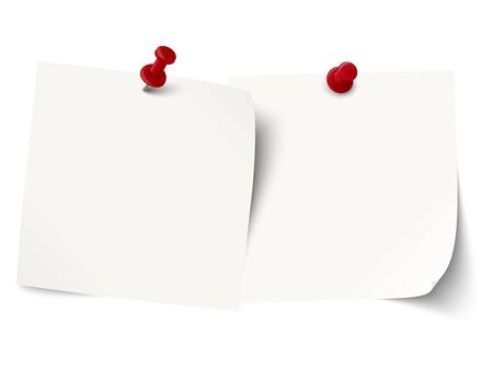 little sticky papers in a row with colored pin needles and free copy spaceのイラスト素材