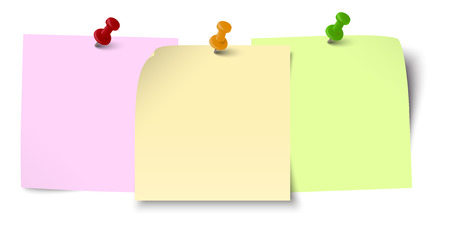 little sticky papers in a row with colored pin needles and free copy spaceのイラスト素材