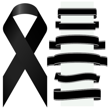 mourning concept with black awareness ribbon and different bannersのイラスト素材