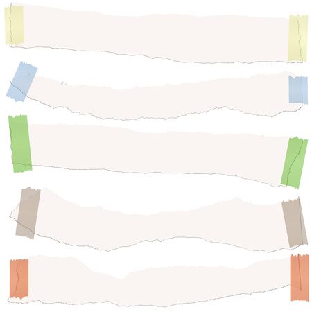 collection of five white colored scraps of papers with adhesive stripsのイラスト素材