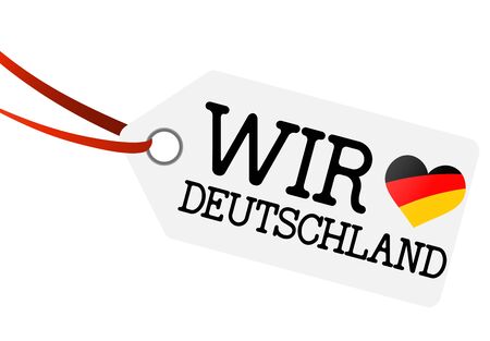 white hangtag with ribbon and text we love germany and heart flagのイラスト素材