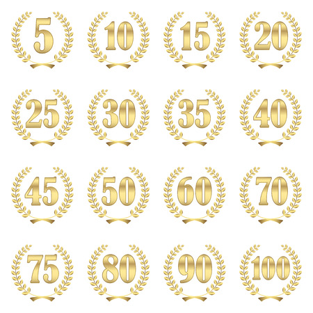 collection of laurel wreaths for firm jubilee from 5 to 100 yearsのイラスト素材