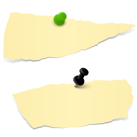 yellow colored scrap of paper with pin needleのイラスト素材