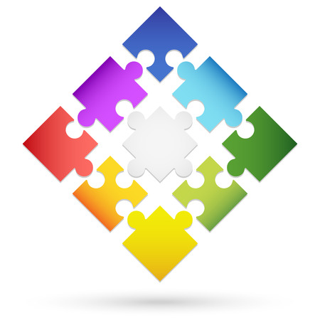 nine colored puzzle parts for teamwork symbolismのイラスト素材